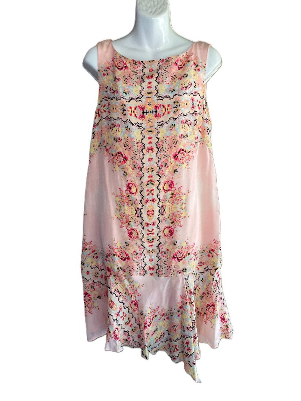 Nanette Lepore Pink Floral Drop Waist Silk Midi Dress Size 12